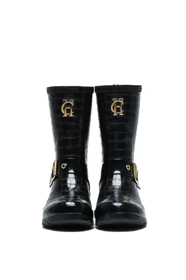 Women Sherpa Lined Chelsea Wellington Black Croc Holland Cooper Wellington Boots