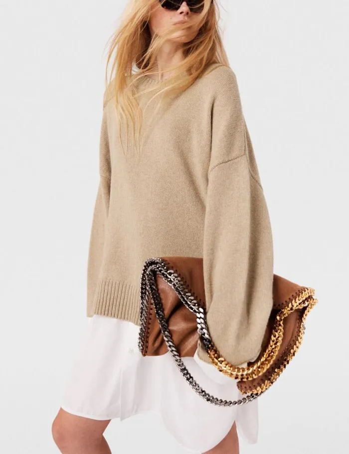Women Shirting Details Long Sleeve Sweater Sandy Beige Stella McCartney Knitwear Women Shirting Details Long Sleeve Sweater Sandy Beige Stella McCartney Knitwear