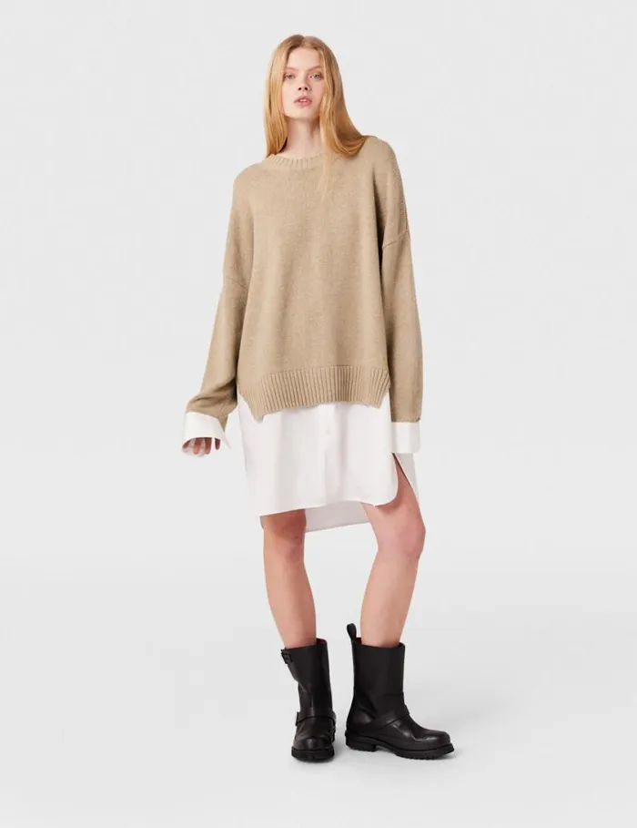 Women Shirting Details Long Sleeve Sweater Sandy Beige Stella McCartney Knitwear Women Shirting Details Long Sleeve Sweater Sandy Beige Stella McCartney Knitwear
