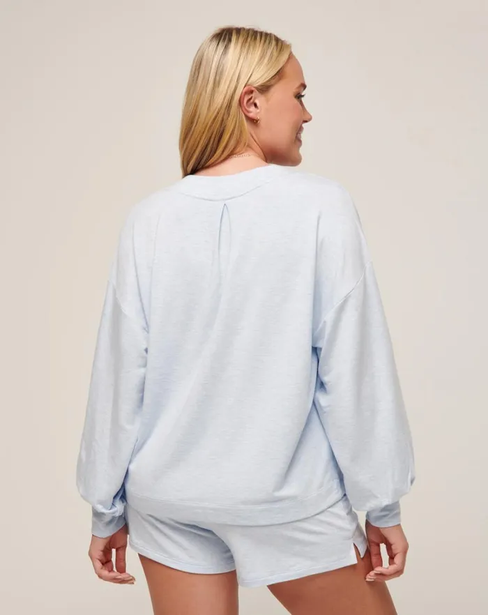 Women Shirts and Tops TravisMathew CLOUD TERRY VNECK TOP Heather Kentucky Blue Women Shirts and Tops TravisMathew CLOUD TERRY VNECK TOP Heather Kentucky Blue