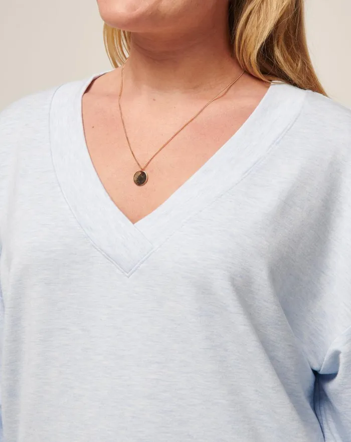 Women Shirts and Tops TravisMathew CLOUD TERRY VNECK TOP Heather Kentucky Blue Women Shirts and Tops TravisMathew CLOUD TERRY VNECK TOP Heather Kentucky Blue