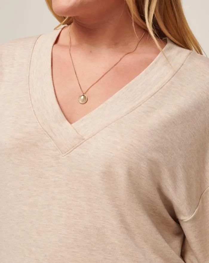 Women Shirts and Tops TravisMathew CLOUD TERRY VNECK TOP Heather Natural