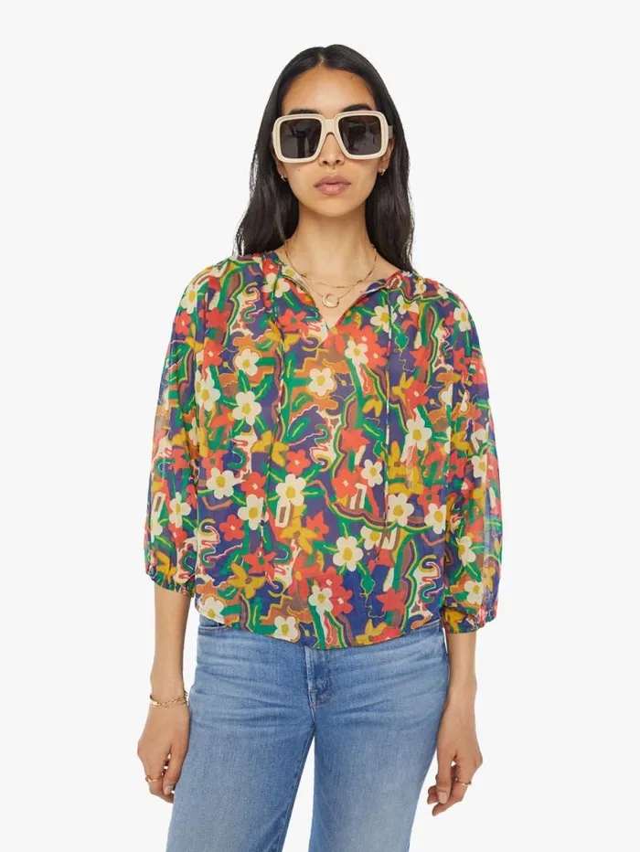 Women Shirts Mother Denim The Breeze Tie Top Blue dark