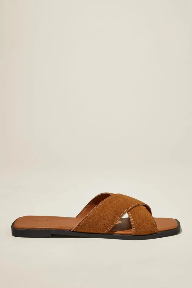 Women Shoes and Slippers Cotton On Cloverly Crossover Slide Sienna Brown Micro