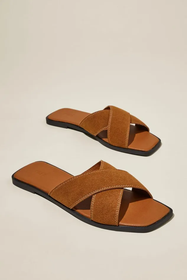 Women Shoes and Slippers Cotton On Cloverly Crossover Slide Sienna Brown Micro
