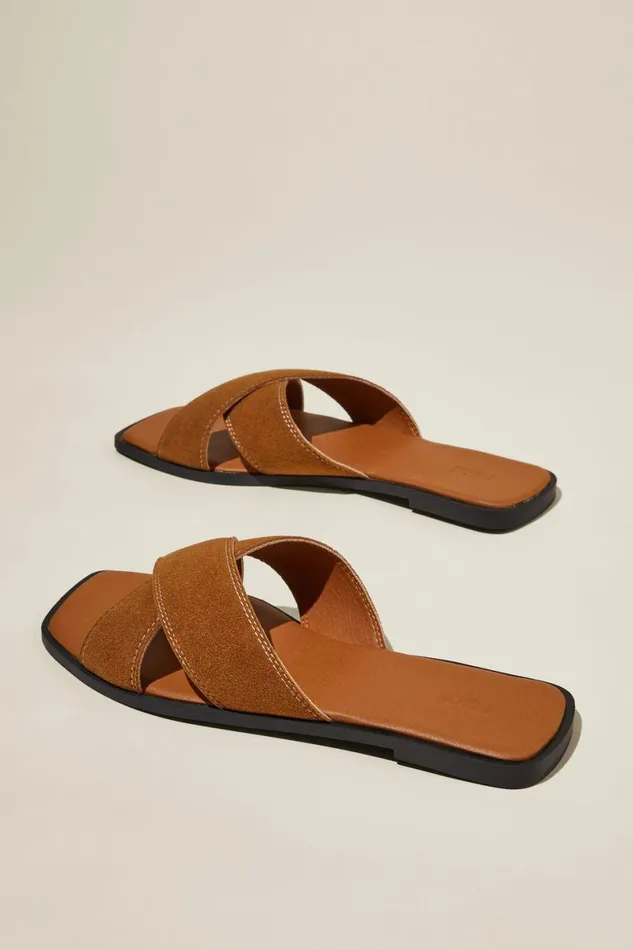 Women Shoes and Slippers Cotton On Cloverly Crossover Slide Sienna Brown Micro