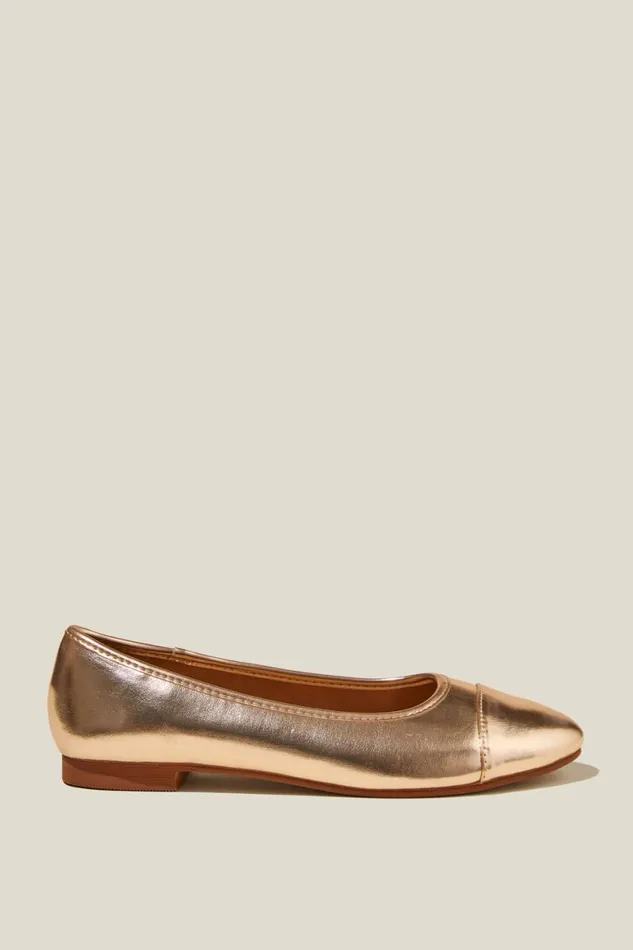 Women Shoes and Slippers Cotton On Emmie Almond Ballet Gold Metallic Vegan Leather