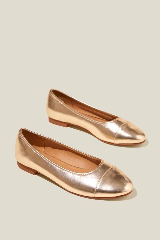 Women Shoes and Slippers Cotton On Emmie Almond Ballet Gold Metallic Vegan Leather