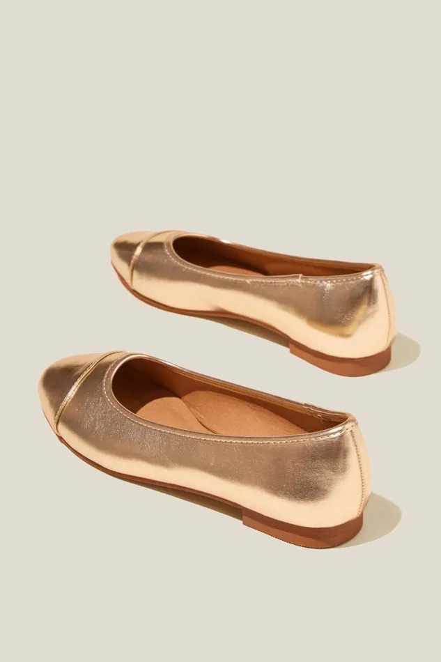 Women Shoes and Slippers Cotton On Emmie Almond Ballet Gold Metallic Vegan Leather