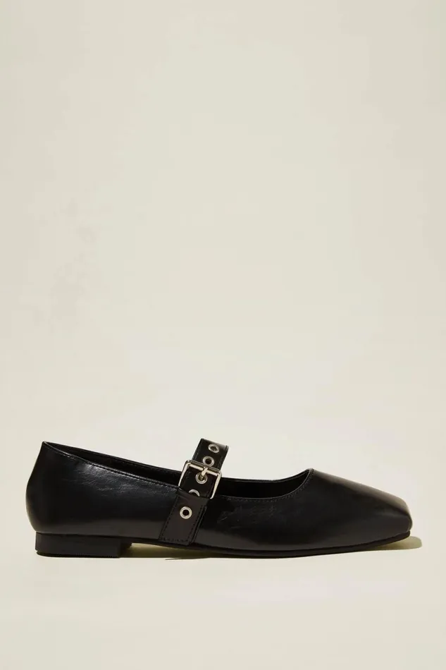 Women Shoes and Slippers Cotton On Gia Square Mary Jane Ballet Black Vegan Leather