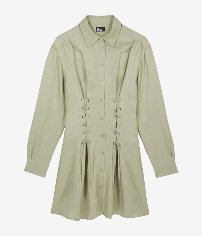 Women Short Light Green Dress With Lacing THE KOOPLES Dresses and Jumpsuits