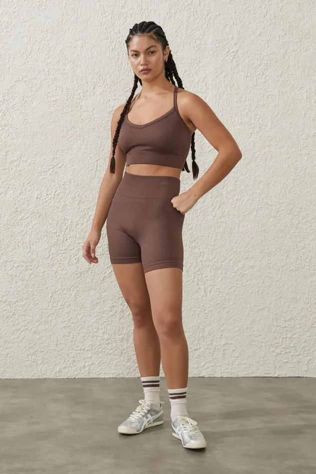 Women Shorts and Skirts Cotton On Seamless Rib Bike Short Deep Taupe