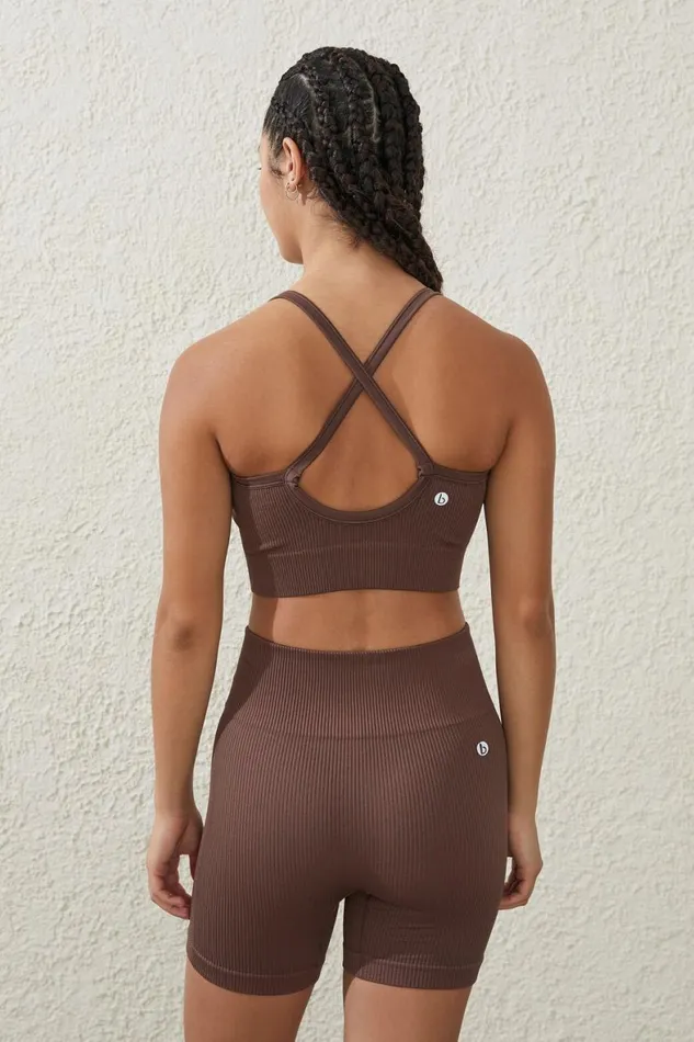 Women Shorts and Skirts Cotton On Seamless Rib Bike Short Deep Taupe