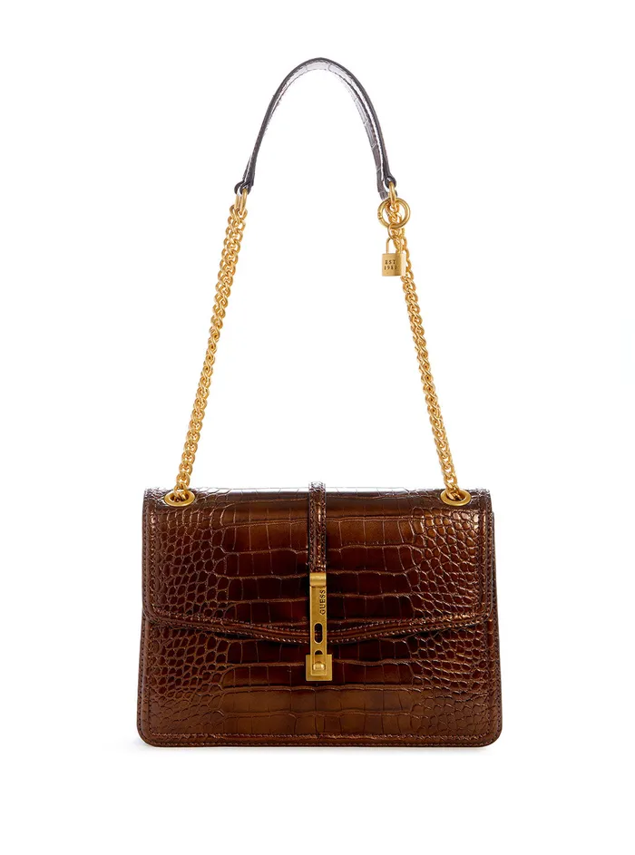 Women Shoulder Bag GUESS Bronze James Croco Convertible Crossbody Bag