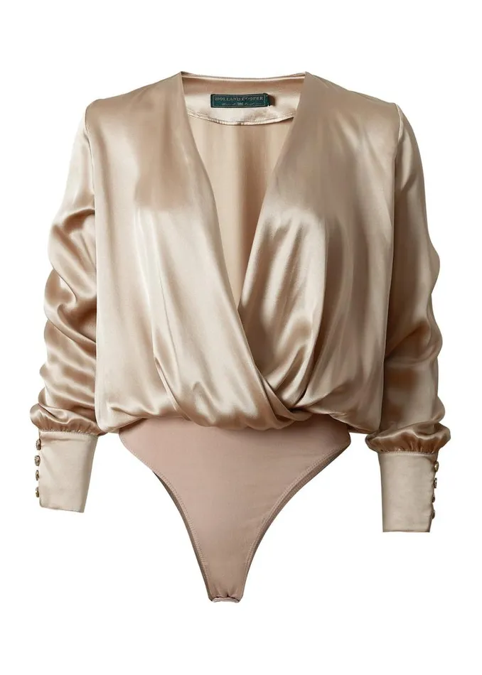 Women Silk Bodysuit Champagne Holland Cooper Shirts and Blouses