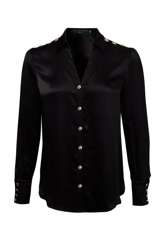 Women Silk VNeck Blouse Black Holland Cooper Shirts and Blouses