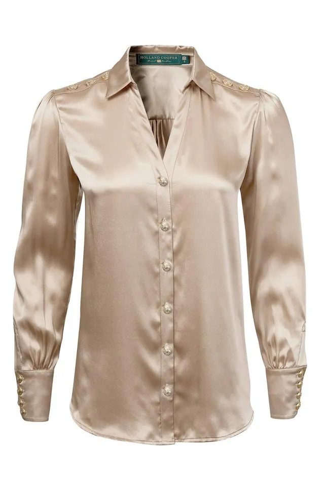 Women Silk VNeck Blouse Champagne Holland Cooper Shirts and Blouses Women Silk VNeck Blouse Champagne Holland Cooper Shirts and Blouses