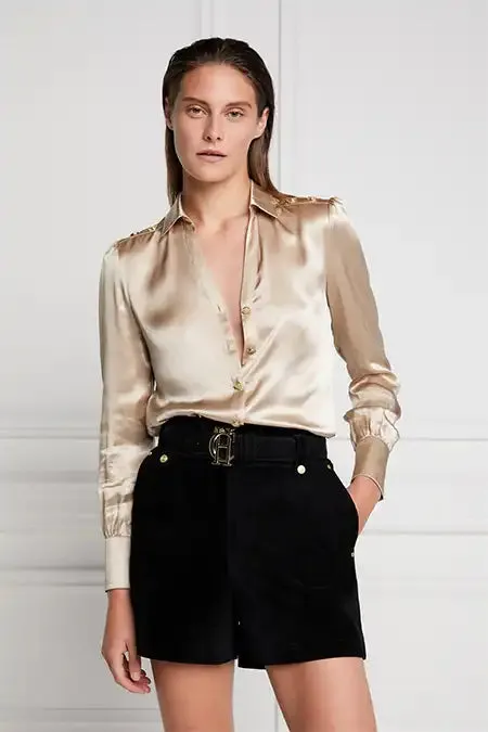 Women Silk VNeck Blouse Champagne Holland Cooper Shirts and Blouses Women Silk VNeck Blouse Champagne Holland Cooper Shirts and Blouses
