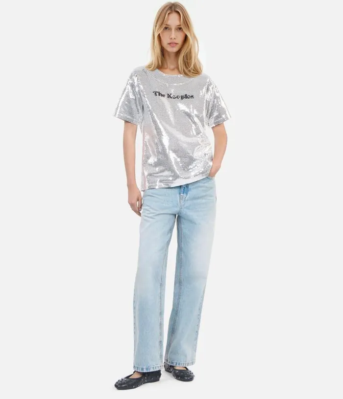 Women Silver Sequined Tshirt THE KOOPLES Blouses and Shirts