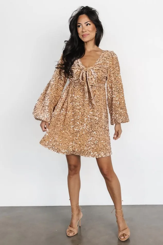 Women Simone Sequin Mini Dress Gold Baltic Born Short Dresses