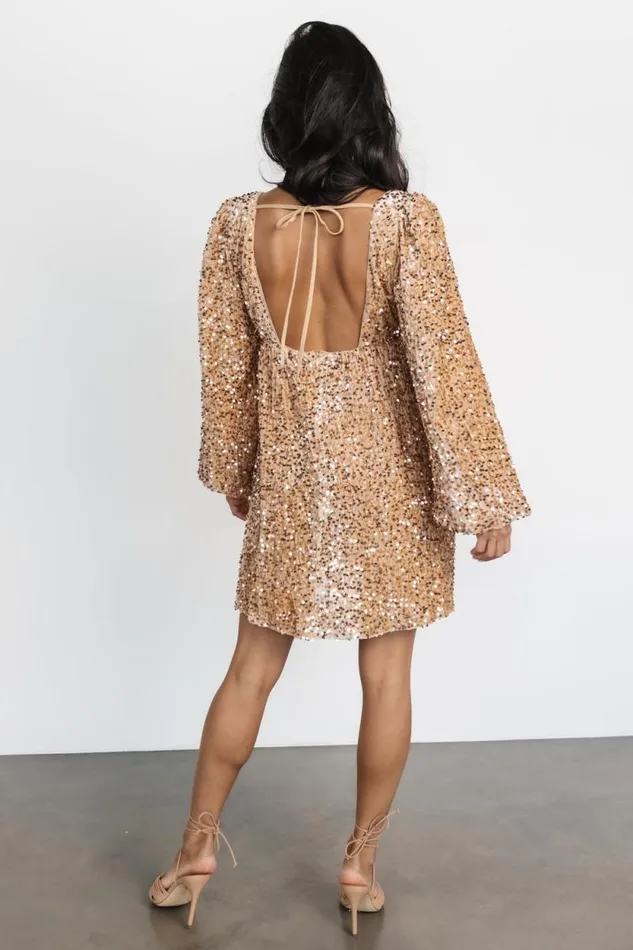 Women Simone Sequin Mini Dress Gold Baltic Born Short Dresses