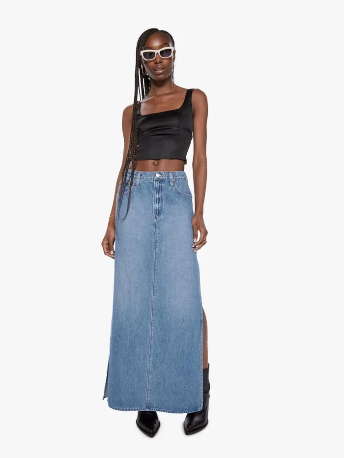 Women Skirts and Dresses Mother Denim SNACKS The Fun Dip Slice Maxi Skirt Blue