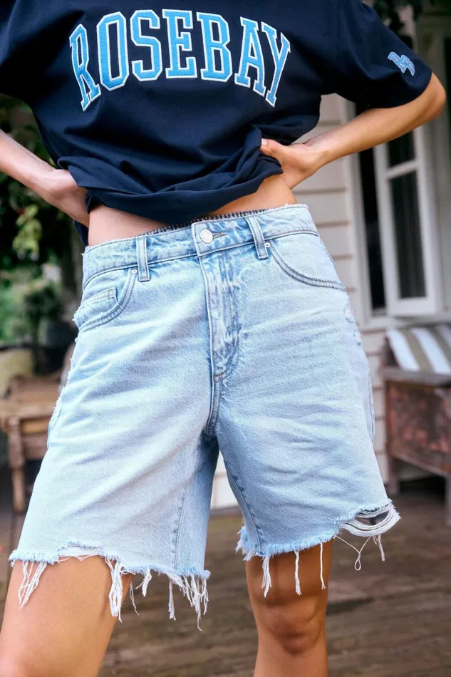 Women Skirts and Shorts Cotton On Relaxed Denim Short Air Blue Rip