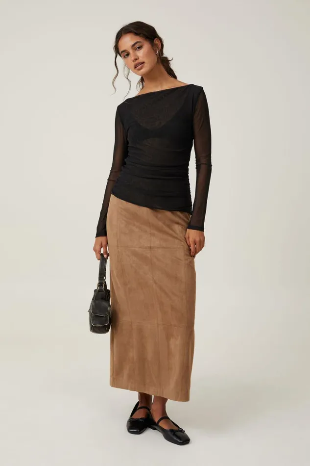 Women Skirts Cotton On Suede Maxi Skirt Tan