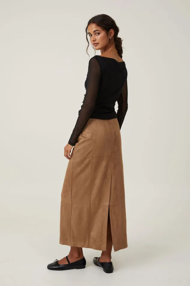 Women Skirts Cotton On Suede Maxi Skirt Tan