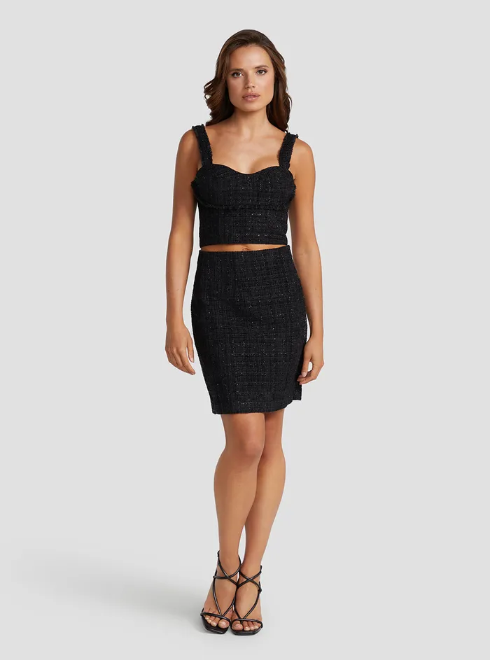 Women Skirts GUESS Black Emma Shimmer Tweed Mini Skirt Women Skirts GUESS Black Emma Shimmer Tweed Mini Skirt