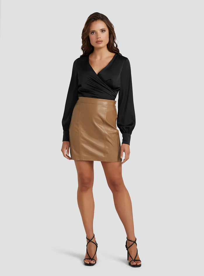 Women Skirts GUESS Brown Faux Leather Celia Mini Skirt