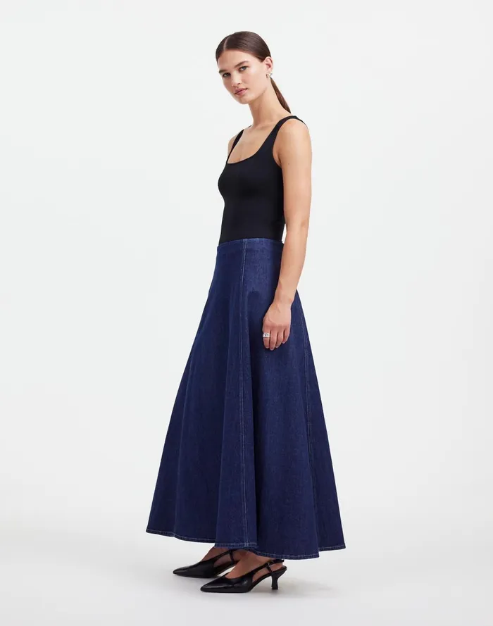 Women Skirts Madewell Alexa Chung For Madewell Denim Flare Midi Skirt In Pellson Wash Pellson Wash