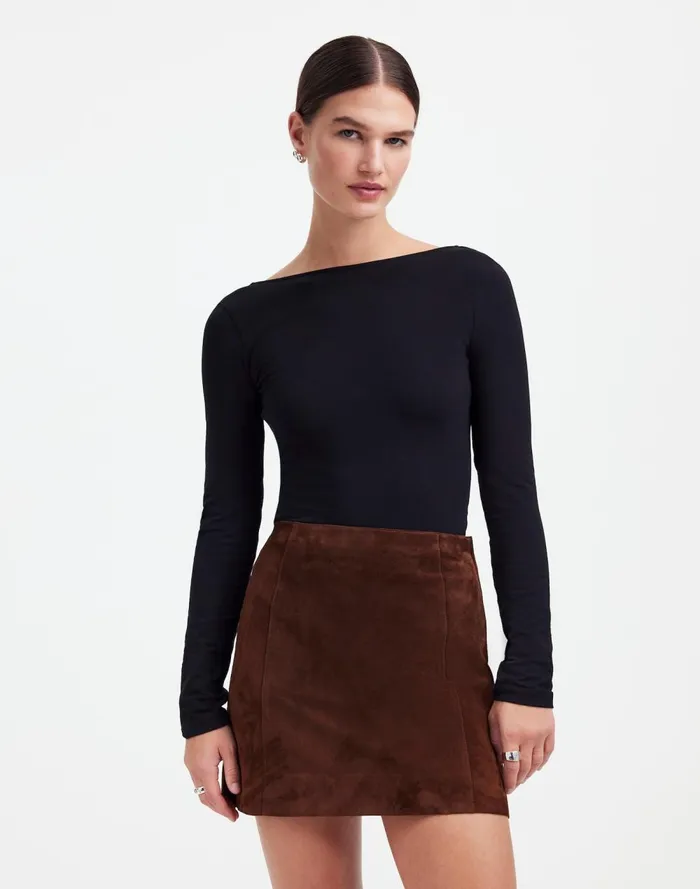 Women Skirts Madewell Alexa Chung For Madewell Suede Mini Skirt Dark Roast Suede