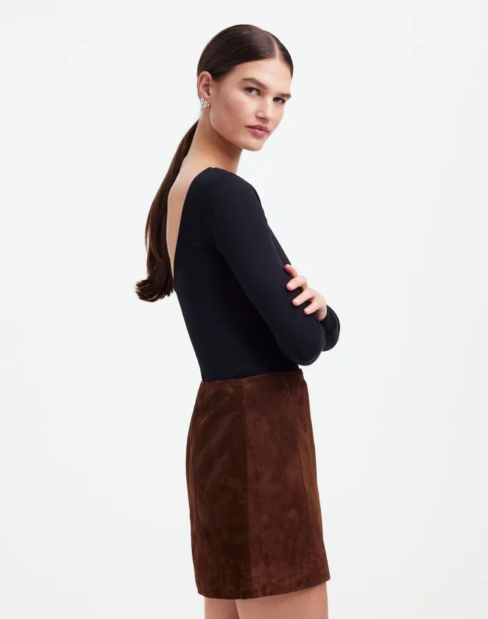 Women Skirts Madewell Alexa Chung For Madewell Suede Mini Skirt Dark Roast Suede