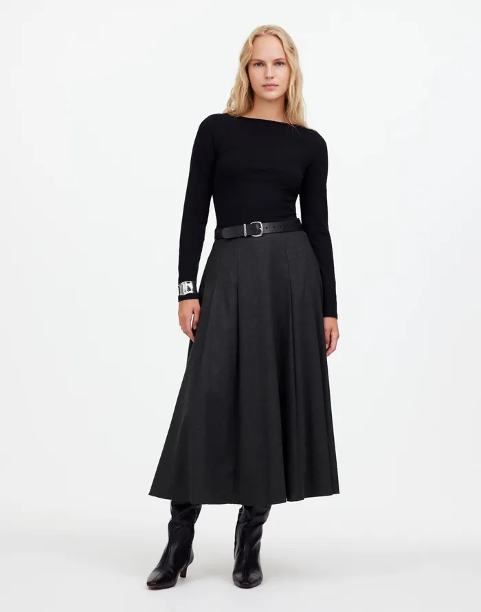 Women Skirts Madewell Flannel Pleated Maxi Skirt Dark Melange Grey
