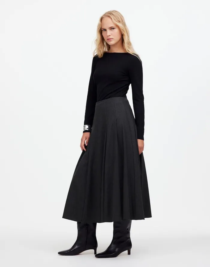 Women Skirts Madewell Flannel Pleated Maxi Skirt Dark Melange Grey