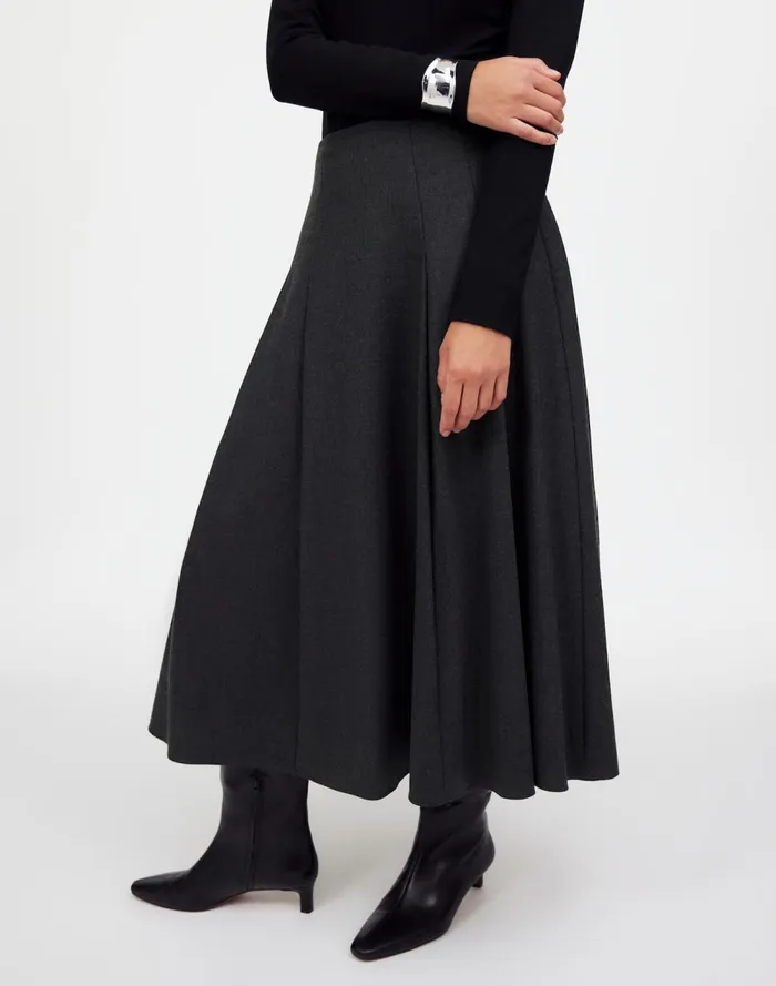 Women Skirts Madewell Flannel Pleated Maxi Skirt Dark Melange Grey