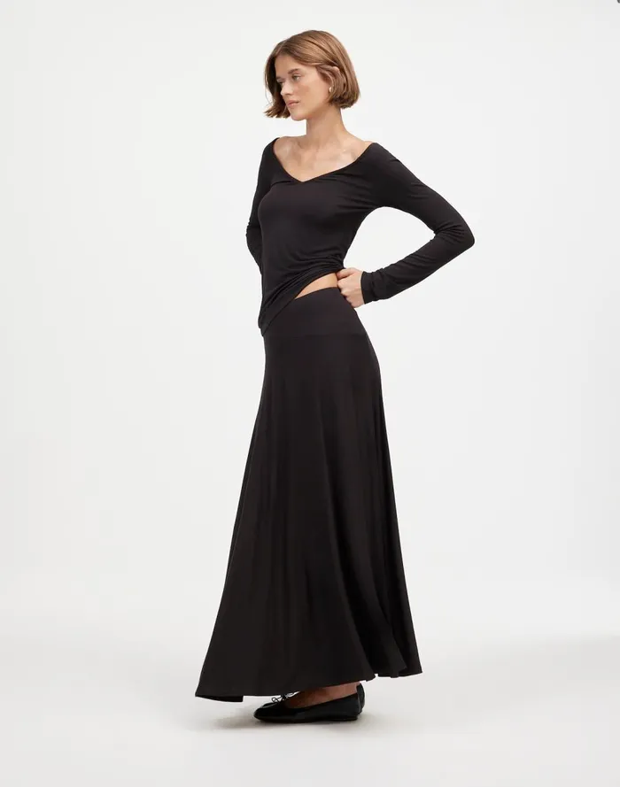 Women Skirts Madewell Jersey AsymmetricSeam Midi Skirt Jet Black