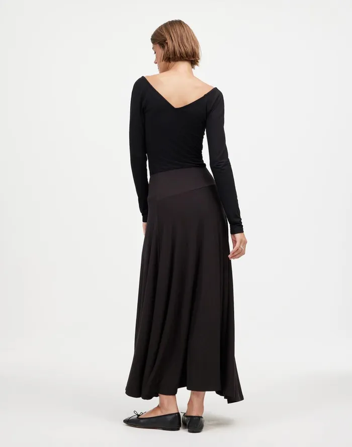 Women Skirts Madewell Jersey AsymmetricSeam Midi Skirt Jet Black