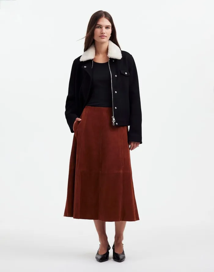 Women Skirts Madewell Suede Seamed Midi Skirt Soft Mahogany