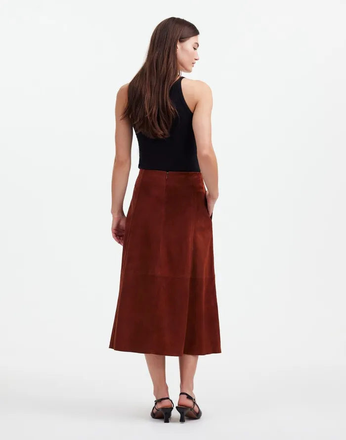 Women Skirts Madewell Suede Seamed Midi Skirt Soft Mahogany