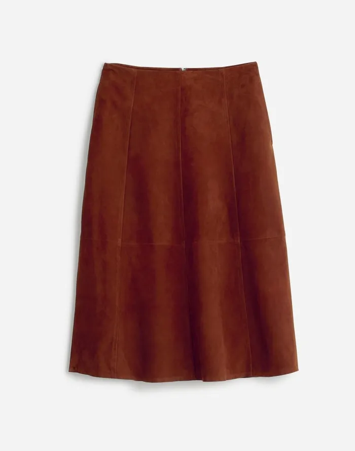 Women Skirts Madewell Suede Seamed Midi Skirt Soft Mahogany