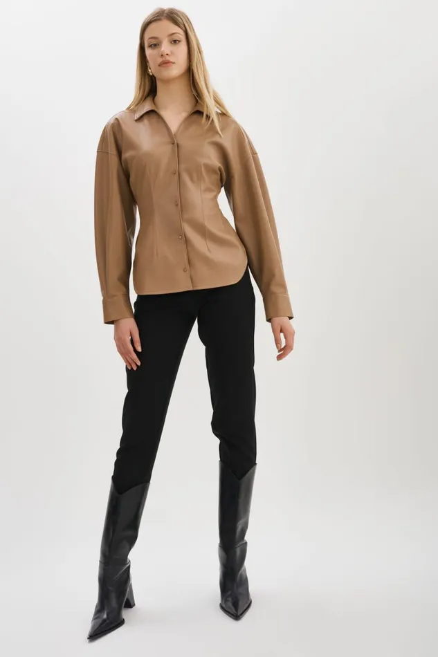 Women SKYLAR Faux Leather Shirt Mocha LAMARQUE Tops