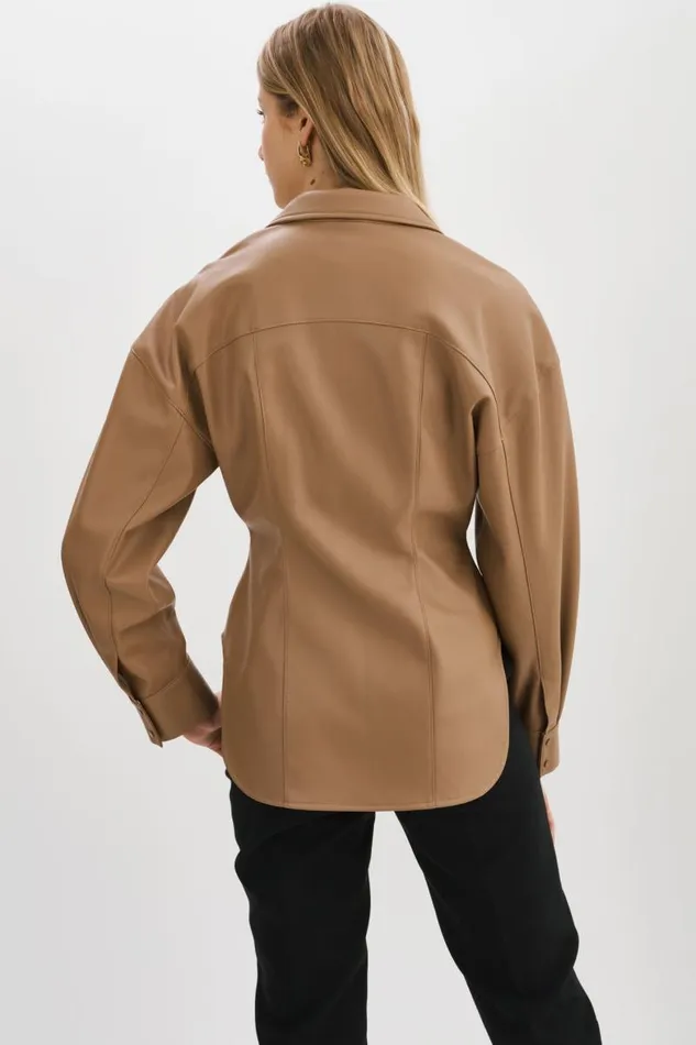Women SKYLAR Faux Leather Shirt Mocha LAMARQUE Tops Women SKYLAR Faux Leather Shirt Mocha LAMARQUE Tops