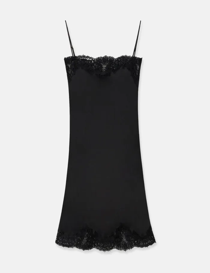 Women Sleeveless Lace Satin Midi Dress Black Stella McCartney Dresses