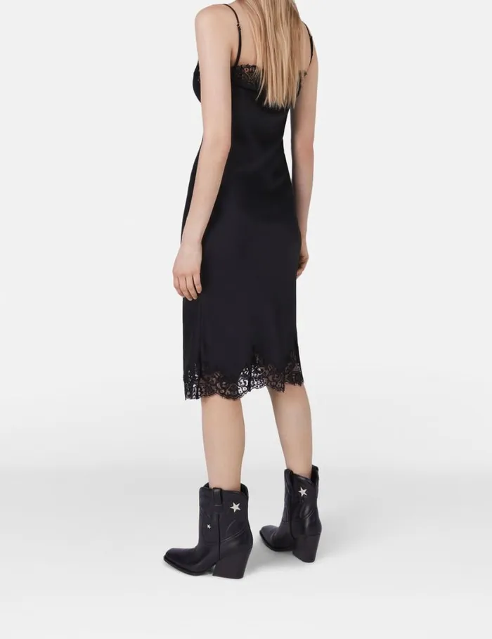 Women Sleeveless Lace Satin Midi Dress Black Stella McCartney Dresses