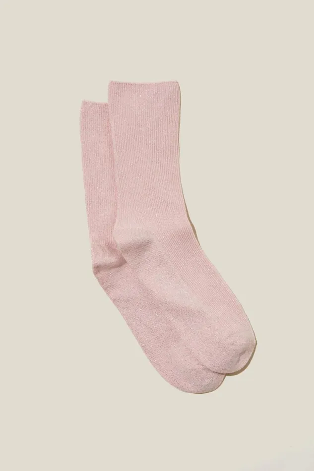 Women Socks Cotton On Lurex Fine Ribbed Sock Pink