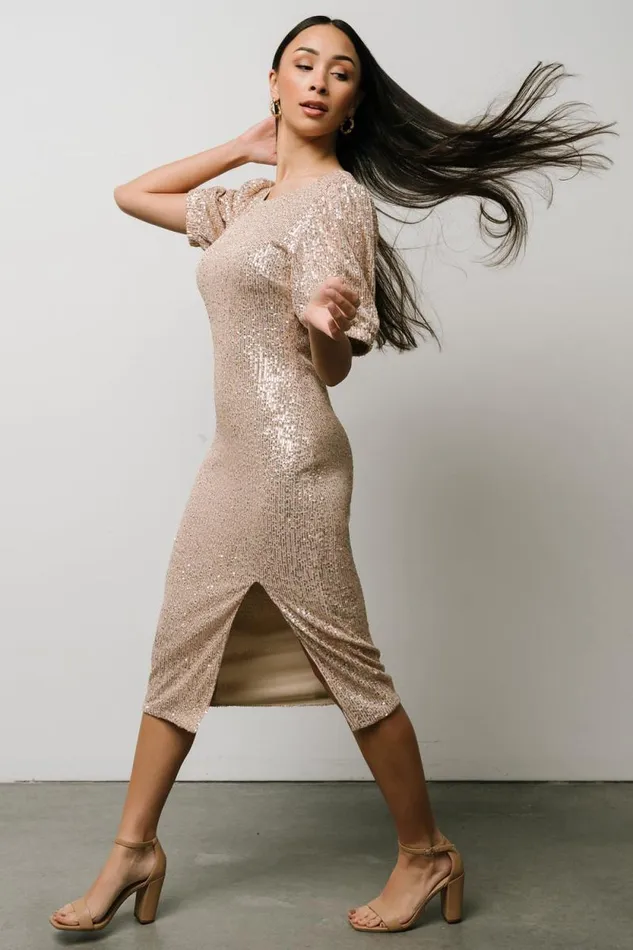 Women Socorro Sequin Midi Dress Champagne Baltic Born Embellished and Sequined Women Socorro Sequin Midi Dress Champagne Baltic Born Embellished and Sequined