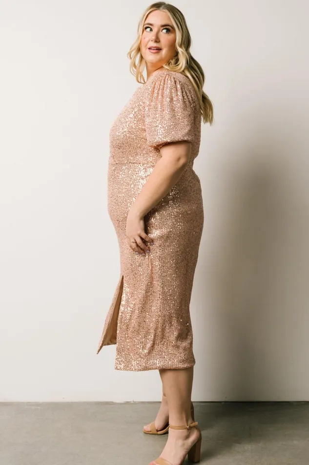 Women Socorro Sequin Midi Dress Champagne Baltic Born Embellished and Sequined Women Socorro Sequin Midi Dress Champagne Baltic Born Embellished and Sequined