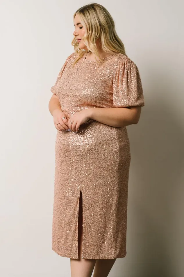 Women Socorro Sequin Midi Dress Champagne Baltic Born Embellished and Sequined Women Socorro Sequin Midi Dress Champagne Baltic Born Embellished and Sequined